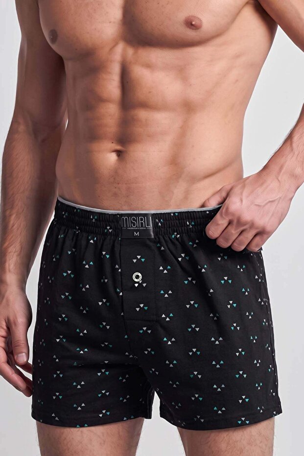 Egyptian Men's Cotton Corner Triangle Relax Fit Boxer Briefs Corner Triangle Patterned/ Black