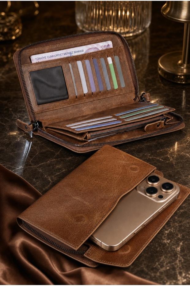 Signature 0133 Genuine Leather Premium Large Size Multi-Compartment Wallet with Plenty of Card Holders, Large Coin Compartment, Phone Section, Portfolio Hand Wallet, Men's Card Holder Wallet