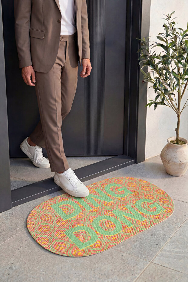 Passy Ding Dong Written Door Mat Bohemian Patterned Decorative Exterior Door Entrance Mat
