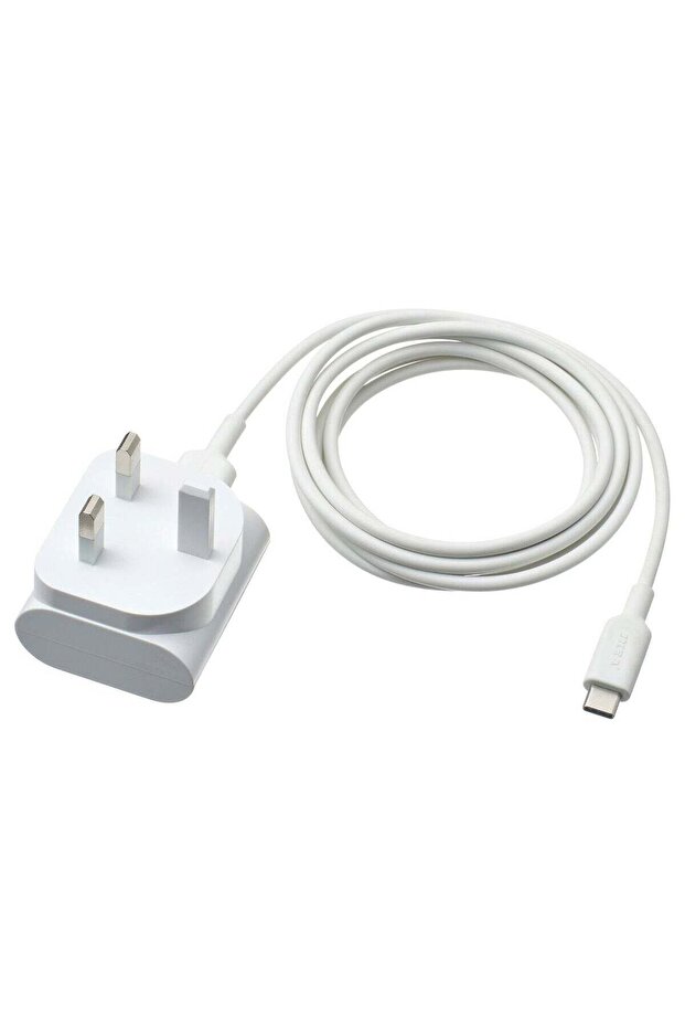 USB Charger with 1 Port and 2 m USB-A to USB-C Cable Charging Kit, White