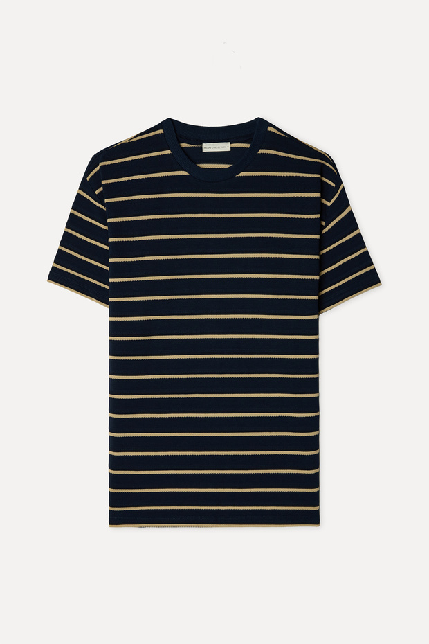Men's Navy Blue Striped Comfort Fit Crew Neck T-Shirt