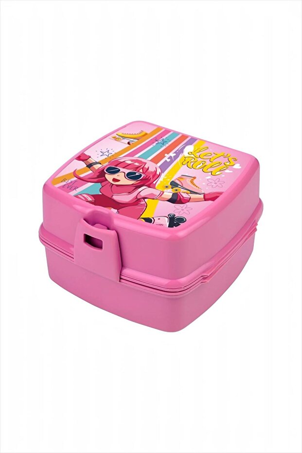 Pink Let's Roll 4-Compartment 2-Tier Lunch Box with Fork and Spoon - Compartmented Lunch Container