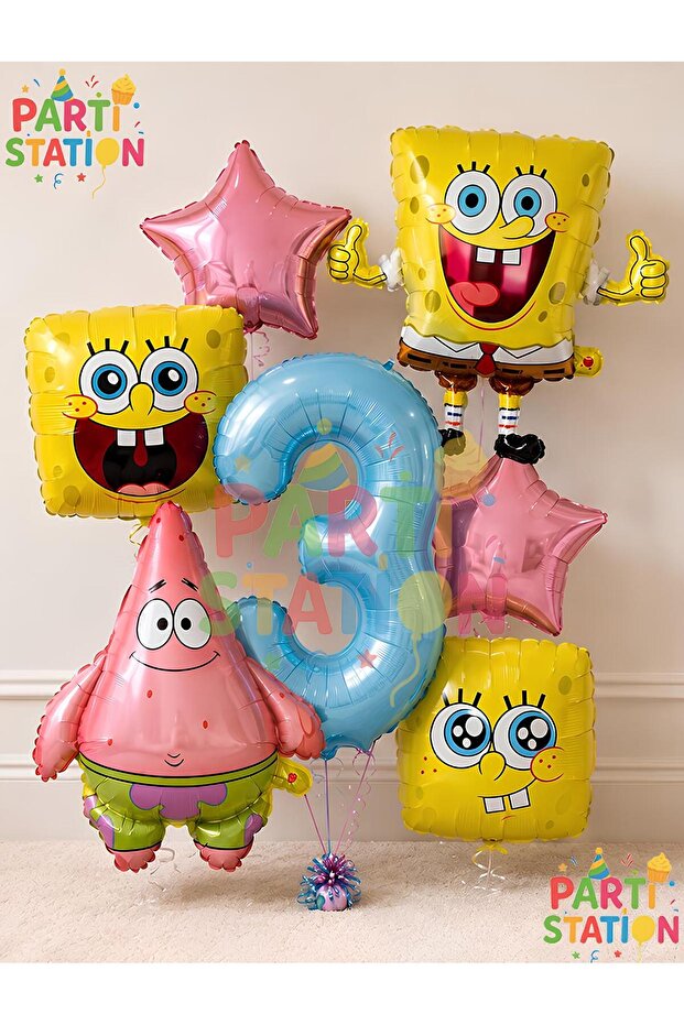 Spongebob Balloon & Patrick Balloon Set 3 Years Old - 7 Pieces Spongebob Birthday Balloon Set