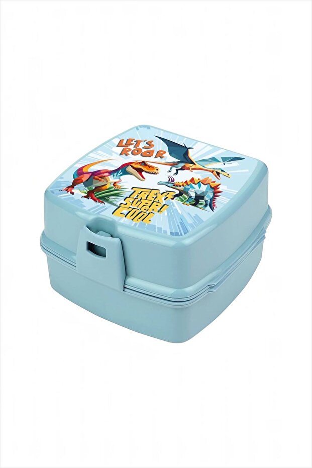 Let's Roar 4-Compartment 2-Tier Lunch Box with Fork and Spoon - Compartmented Lunch Container