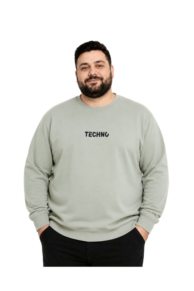 Men's Large Size Green Two-Thread Sweatshirt T-Shirt 5Xl-6Xl-7Xl-8Xl