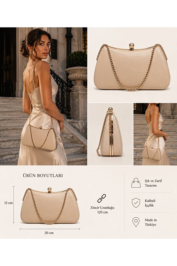 Skin Color Rustic Material Design Evening Dress Clutch Chain Strap Hand-Held Wedding Engagement Evening Bag