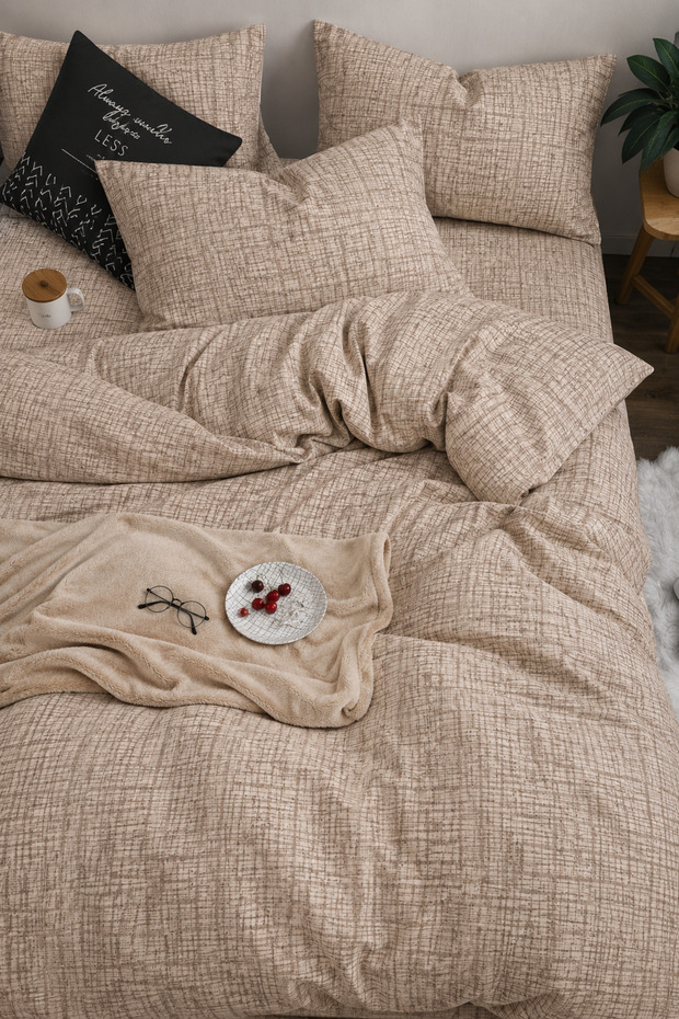 Flat Sheet Duvet Cover Set Single Size Milky Coffee Stripes