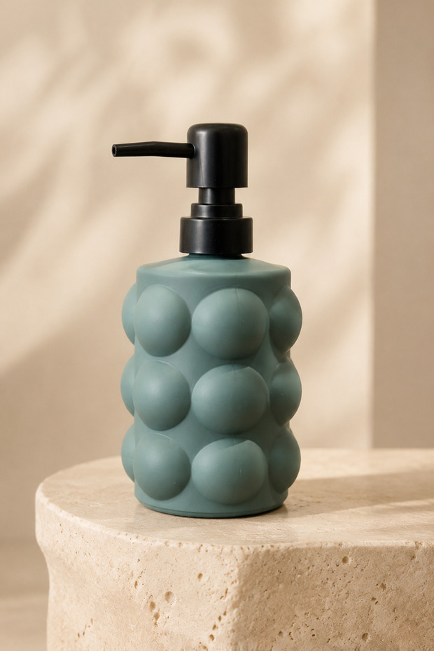 Bubbly Embossed Bubble Model Glass Liquid Soap Dispenser – with Black Pump – 400 Ml, 17 X 8 cm