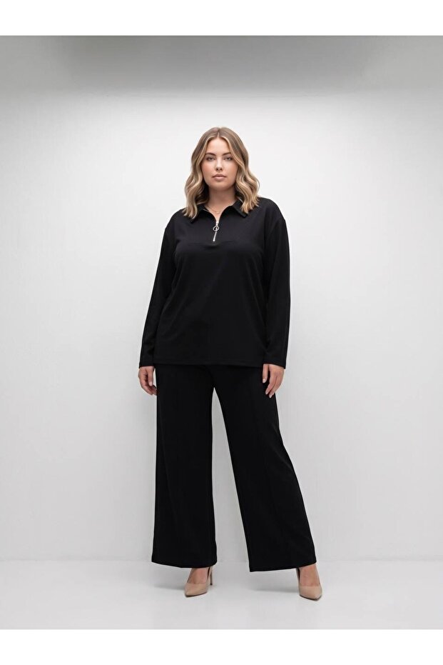 Women's Plus Size Long Sleeve Half Zipper Detailed Tracksuit Set 8294-27
