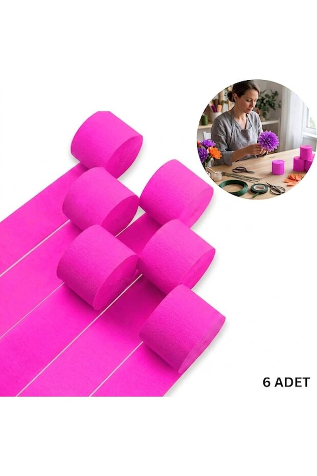 Neon Pink Stripe Crepe Paper Roll, Flower Making, Party, Craft Decoration Paper, 6 Pieces, 4.5cm X 2