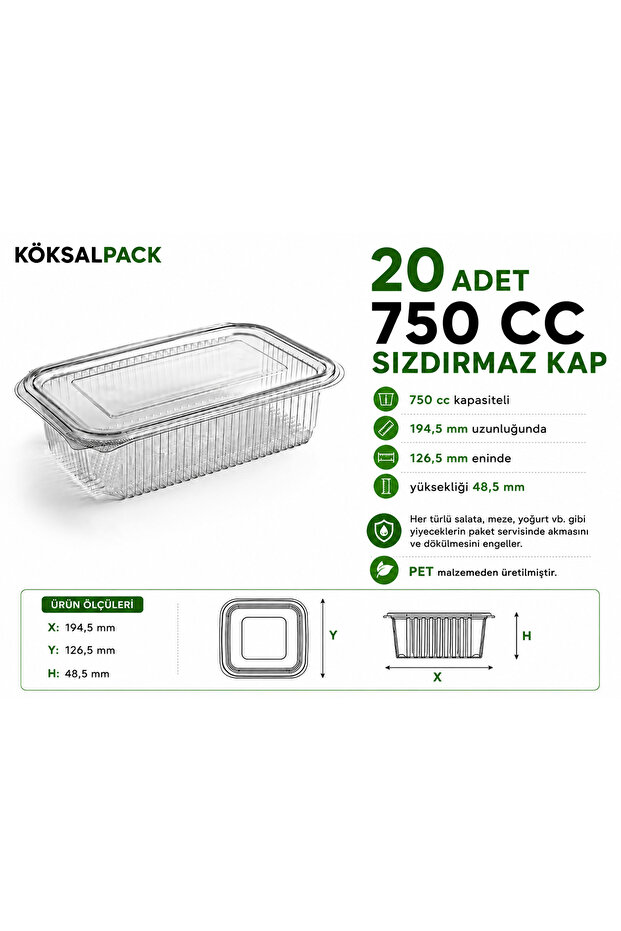 20 Pieces 750 Cc Leakproof Transparent Pet Food Container Salad Appetizer Yogurt Takeaway Container