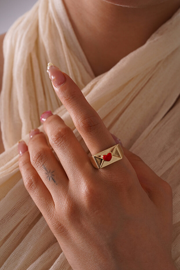 Red Heart Letter Ring