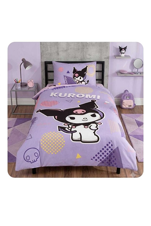 Licensed Kuromi̇ Pretty (120 X 200 cm with Elastic Sheet) Single Bedding Set