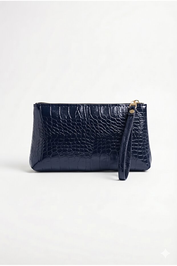 Women's Navy Blue Portfolio Handbag Croco Croco