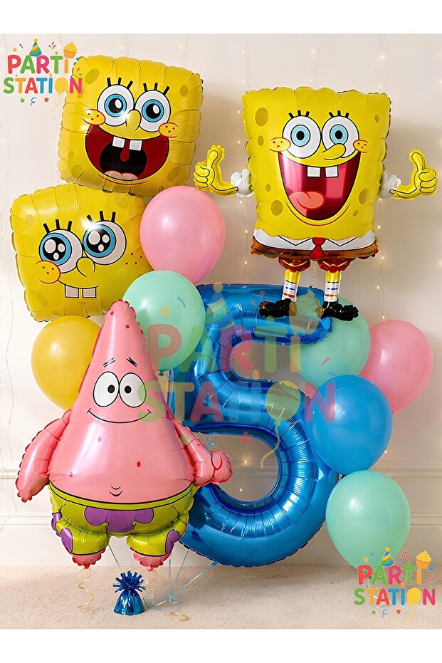 Spongebob & Patrick Balloon Concept Set 5 Years Old - 12 Piece Spongebob Themed Birthday Set