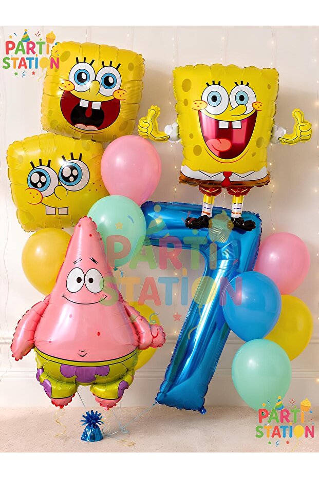 Spongebob & Patrick Balloon Concept Set for 7 Years Old - 12 Piece Spongebob Themed Birthday Set