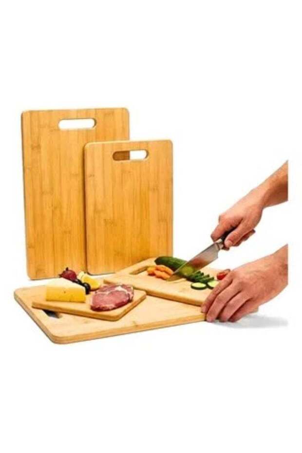 Bamboo Cutting Board Set for Kitchen, 3-Piece Wooden Chopping Boards with Handles