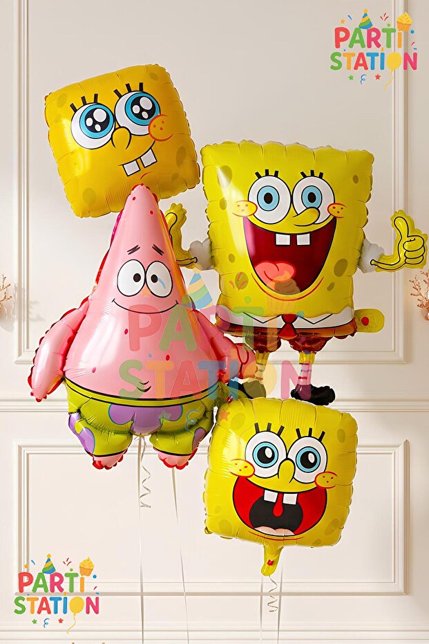 Spongebob Balloons & Patrick Concept Balloon Set - 4 Piece Spongebob Themed Balloon Set