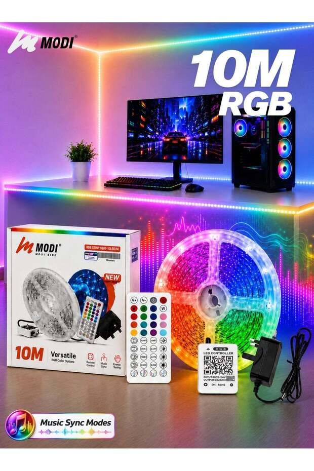 10M RGB LED Strip Light – Music Sync Multicolor Neon Tape with Timer & Remote
