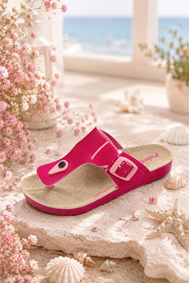 Girls' Flip-Flops with Orthopedic Soles and Buckle, Summer Casual Beach Slippers