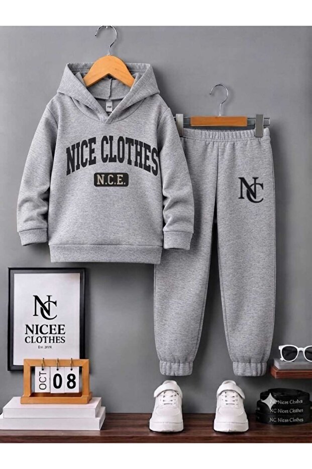 Nice Clothes Children's Tracksuit Set Unisex (Black Nice Clothes N.C Printed Winter)