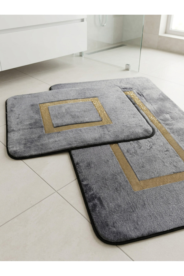 Milano Non-Slip, Soft, Absorbent 2-Piece Premium Stone Detailed Bath Mat Set