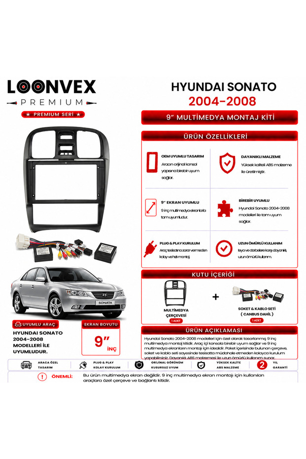 Premium Hyundai Sonata 2004-2008 9 Inch Multimedia Frame and Mounting Kit