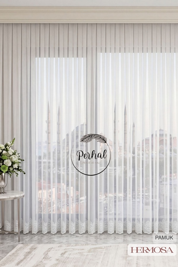 1-3 Dense Pleated Bamboo Ground Cotton Model Damask Patterned Underskirt Embroidered Wrinkle-Resistant Non-Ironable Off-White Tulle Curtain