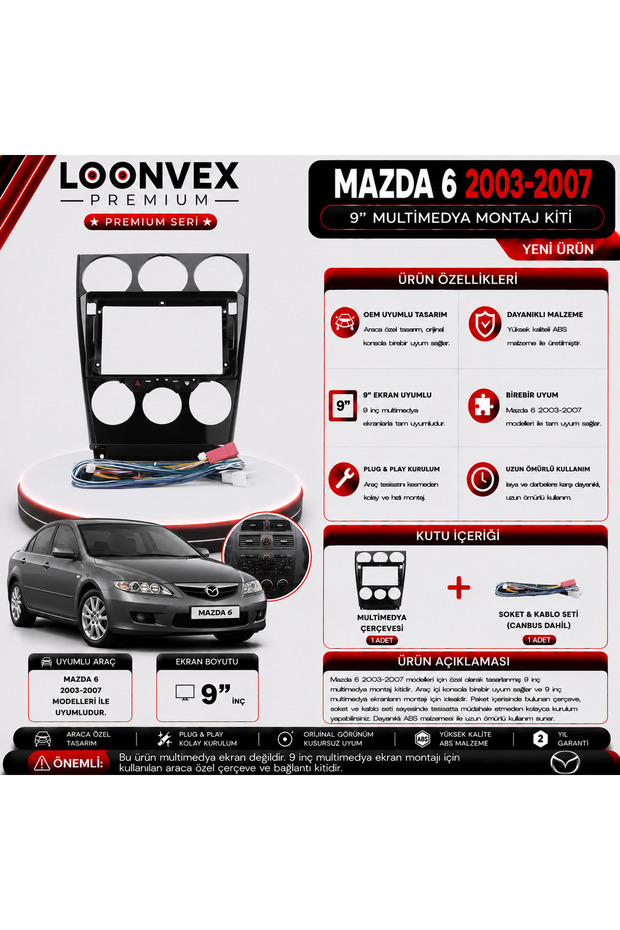 إطار وطقم تركيب الوسائط المتعددة مقاس 9 بوصات لسيارة مازدا 6 2003-2007