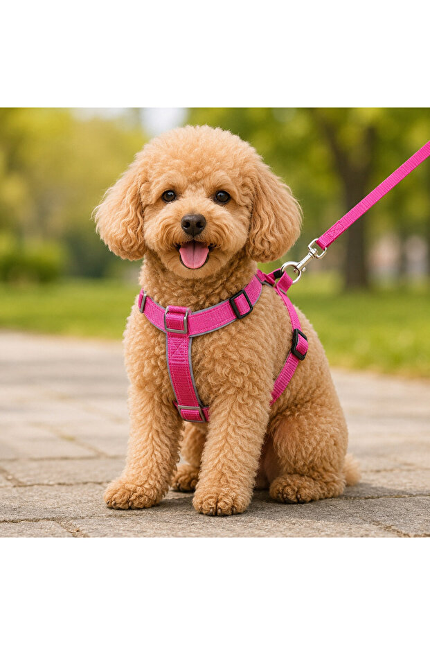 Woven Dog Chest Collar Set with Walking Strap 32*47-110 cm Pink