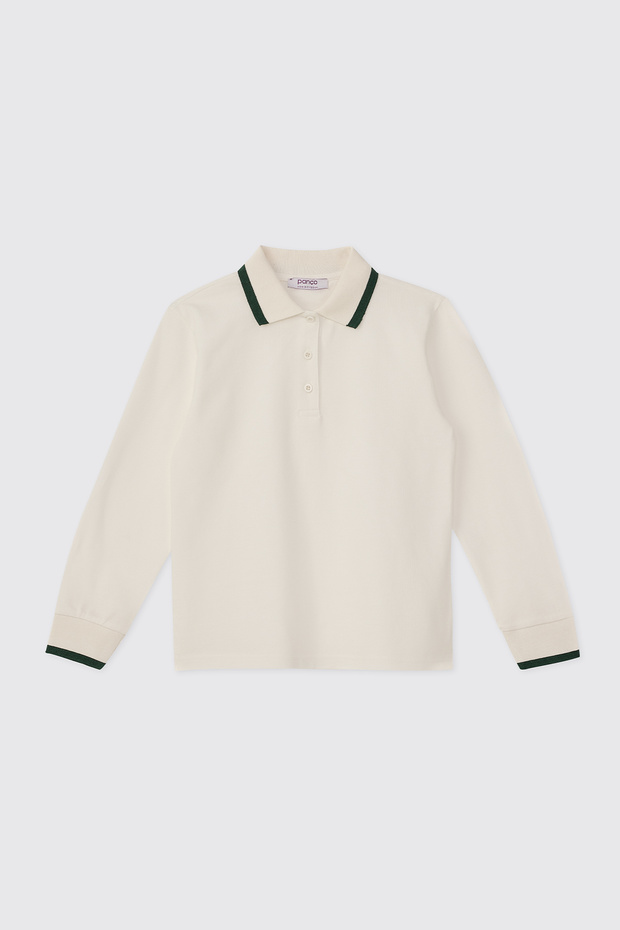 Boy's Collared Buttoned Ecru T-Shirt