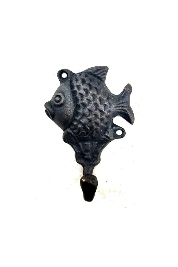 Antique style decorative brass fish figured hanger - 84x51mm, oxide