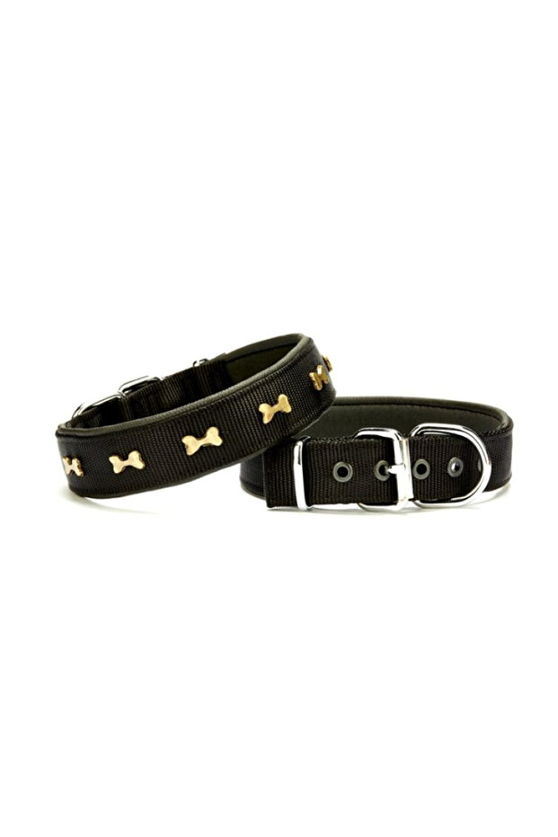 Soft Metal Bone Patterned Dog Collar 3 cm X 65 cm Black