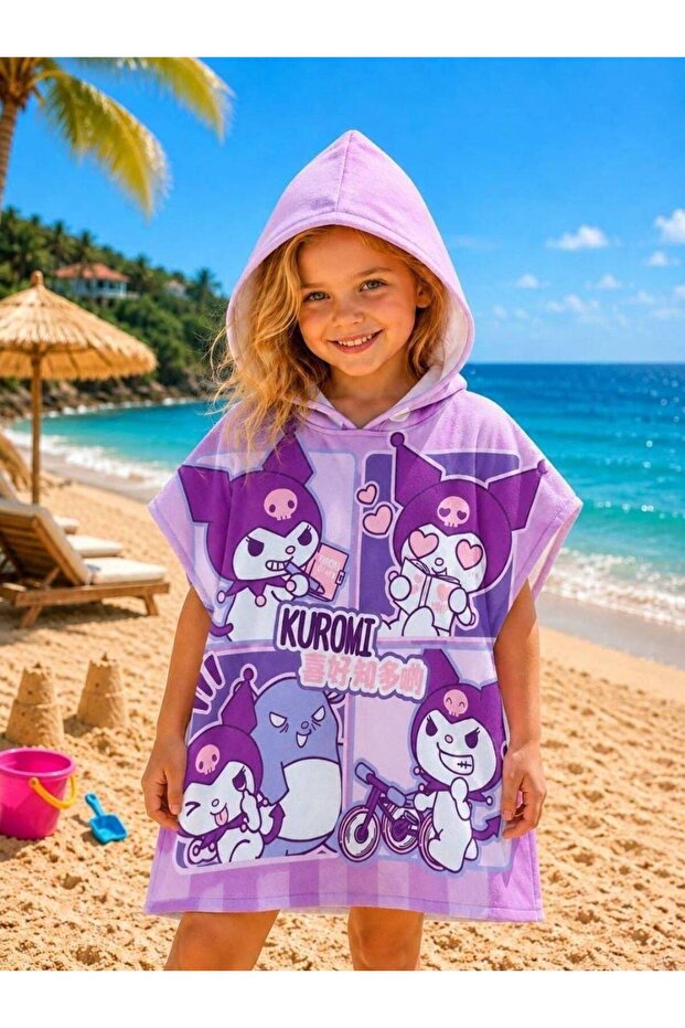 Girl's Printed Hooded Poncho Beach Towel