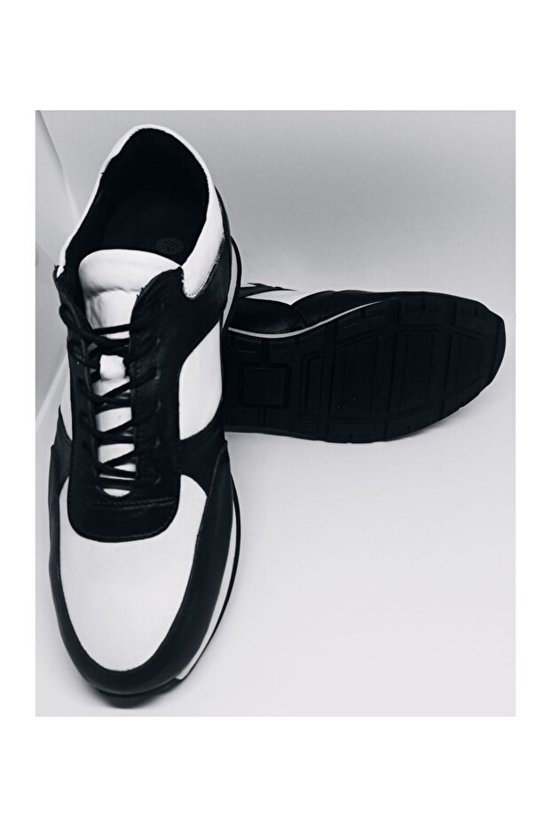 Men's Sneakers Genuine Leather Black - White Color