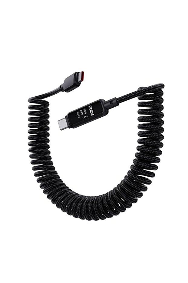 كابل USB-C ملفوف مع شاشة LED، سلك شحن سريع بقوة 240 واط