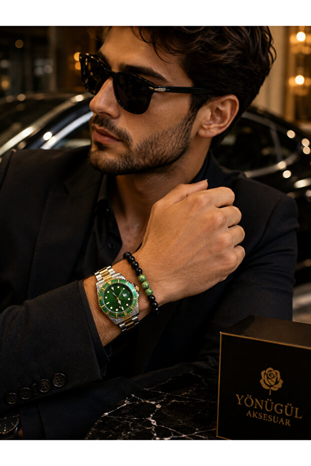 Stylish Wristwatch and Natural Stone Bracelet Set – Elegant Design, Complementary Gift Set