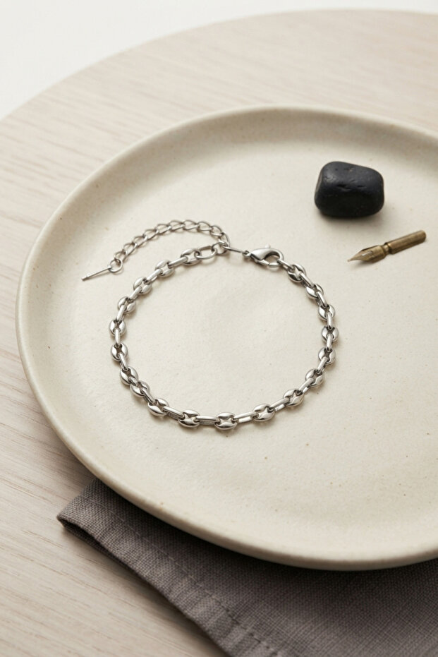 316L Steel Silver Color Rolo Chain Model Men's Bracelet -