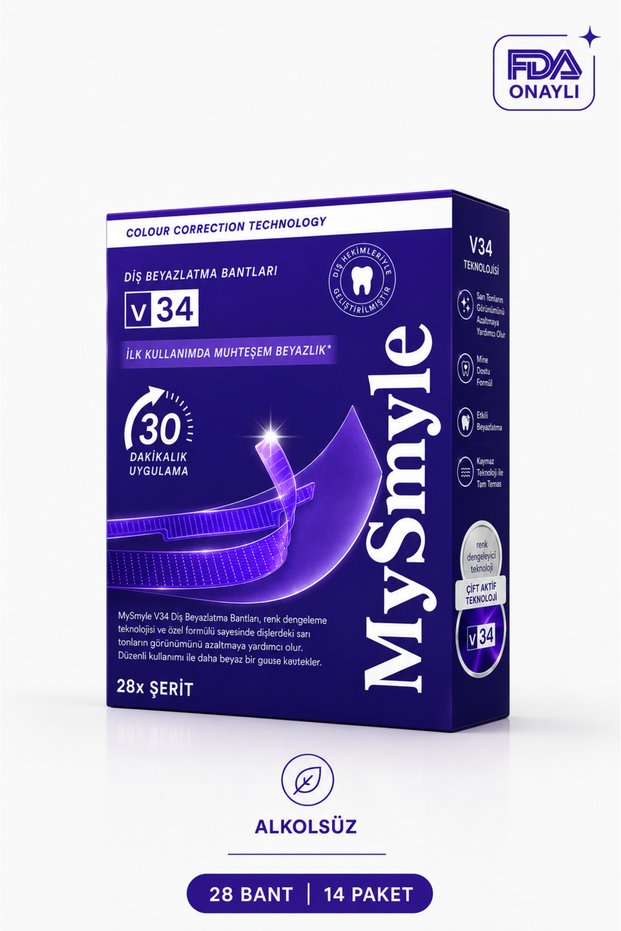 V34 Purple Teeth Whitening Strips - Anti-Yellowing Color Correcting Teeth Whitener Strip Set (14 Packs/28 Pieces)