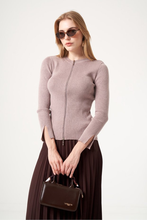 Women's Zipper Detail Cardigan Mink 25317