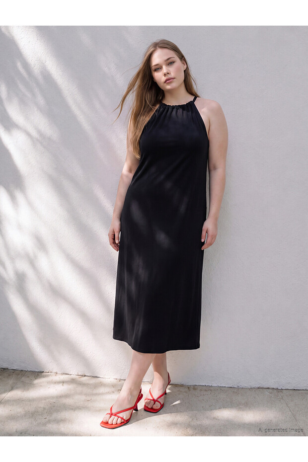 Lcw Curve Black Plus Size Halter Neck Dress