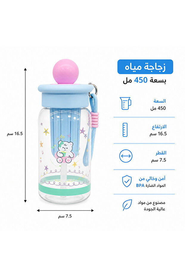زجاجة مياه للأطفال بتصميم كرتوني مع حزام حمل – موديل