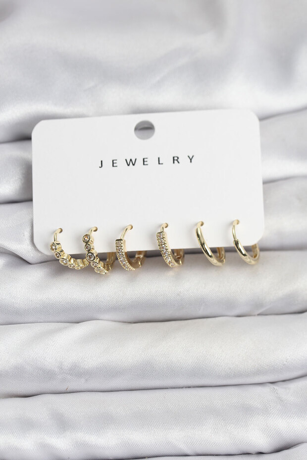 Gold Color Brass Zircon Stone Women's Earring Set - Ebj260822W46318