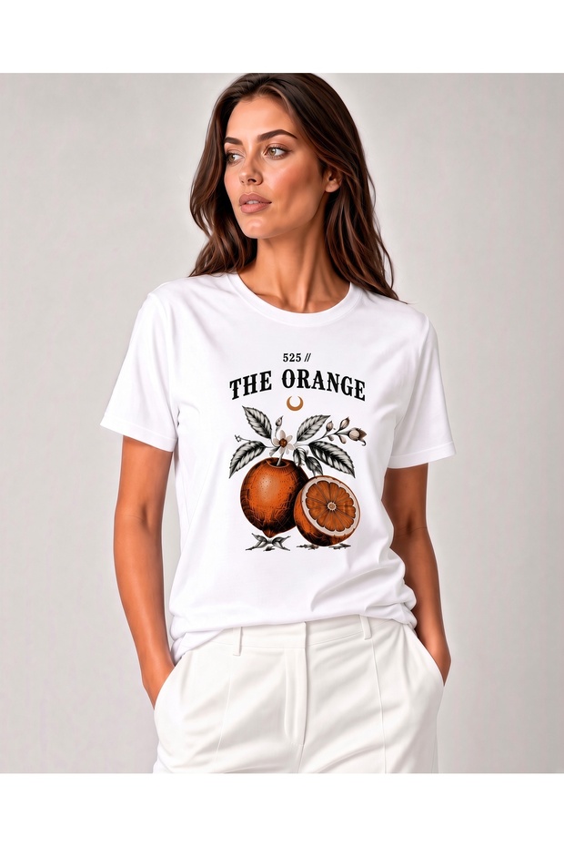 Orange Printed Oversize Unisex T-Shirt