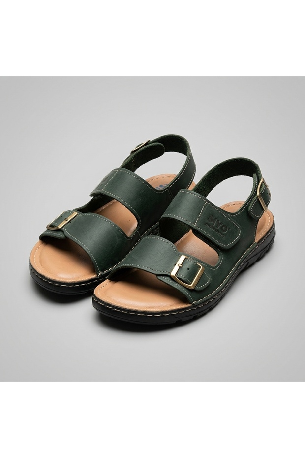 Comfort Leather Compakt Anatomical Non-Slip Sole Khaki Color Sandals
