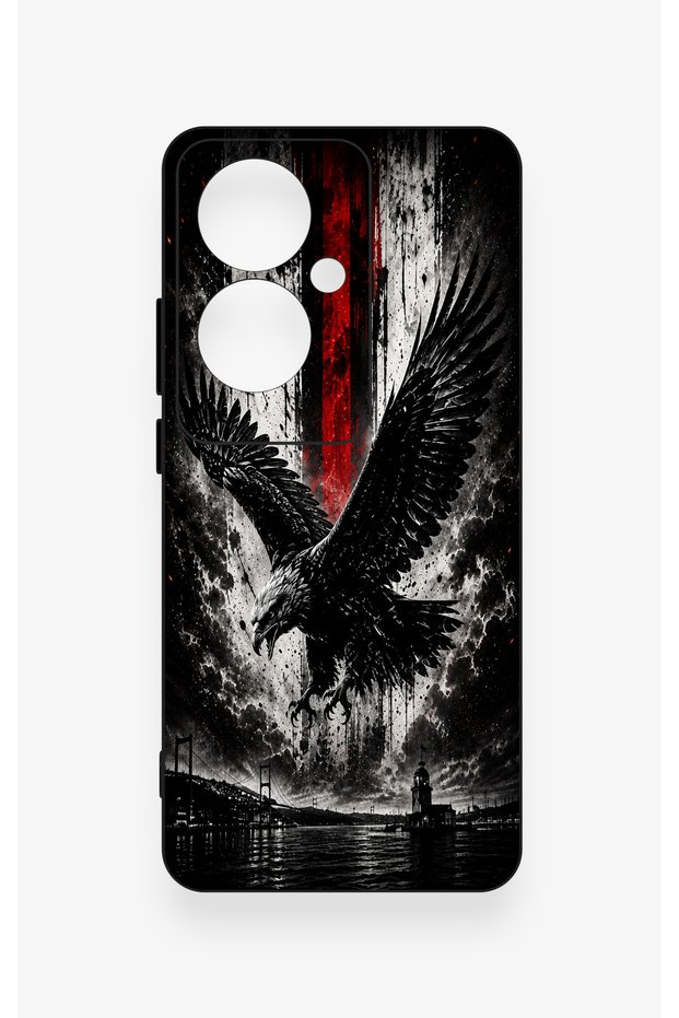 Oppo Reno 11F Compatible Black Eagle Patterned Silicone Case