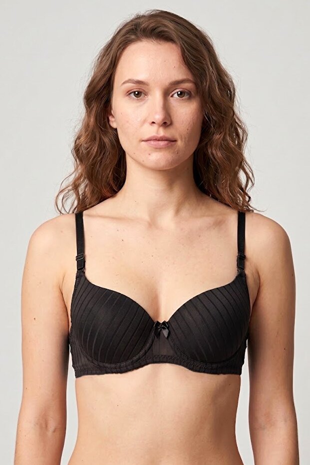 Women's Black Striped Push up Padded Daily Bra