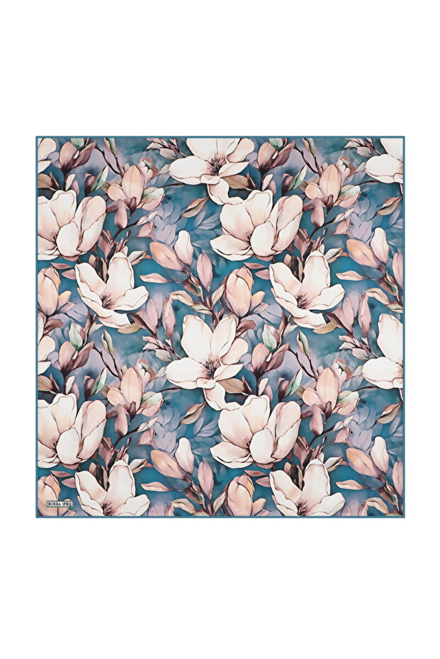 Blue Narcissus Pattern Silk Handkerchief