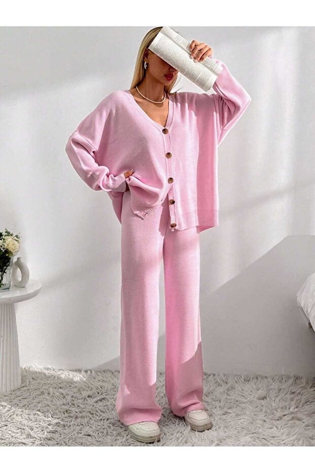 BASIC CARDIGAN PANTS TOP-BOTTOM SET