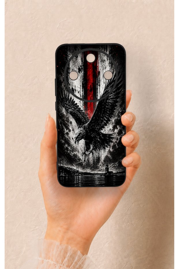Honor Magic 8 Lite Compatible Black Eagle Pattern Silicone Case
